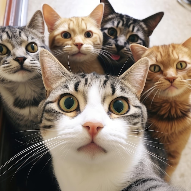 Foto gatos selfie gato engraçado tirando selfies gatinho olhando para a câmera ilustração de ia gerativa