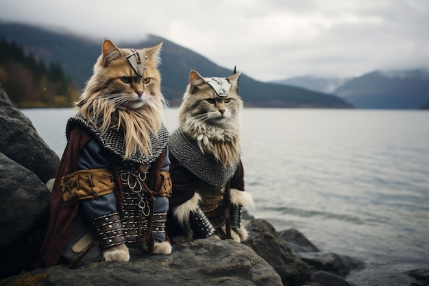 Gatos con traje vikingo IA