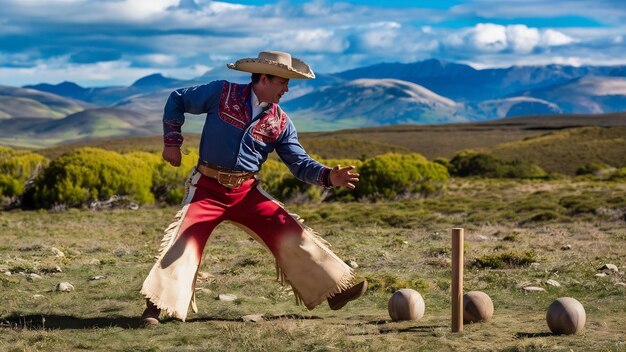 Foto gaucho argentino en juegos de habilidad criollos en la patagonia argentina