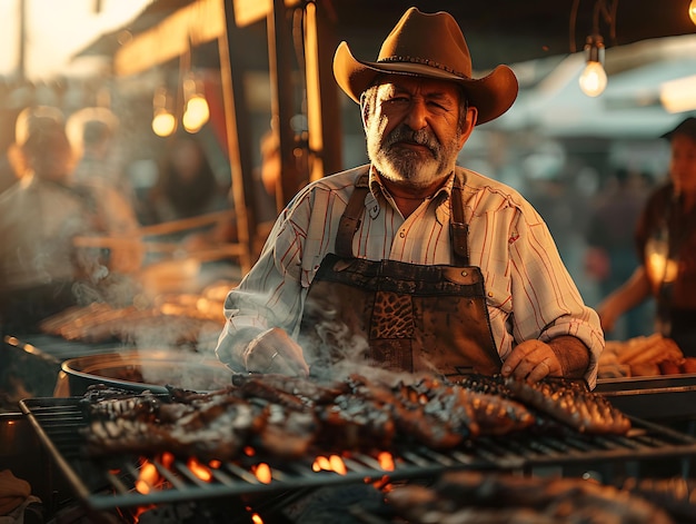 Foto gauchos vendiendo carnes a la parrilla en un mercado argentino con mercado tradicional y cultural foto