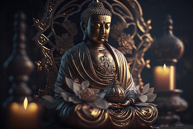 Gautama Buddha Das Symbol des Hinduismus Buddhismus Spiritualität und Erleuchtung Buddha Purnima Hintergrund Hochwertige 3D-Illustration