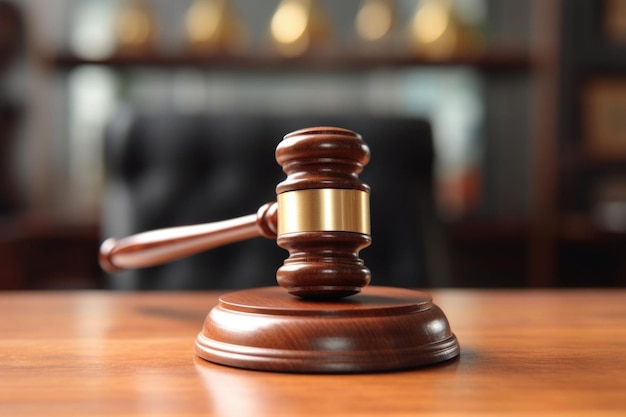 Gavel de juízes na mesa de madeira Lei e justiça Conceito de legalidade Generative AI
