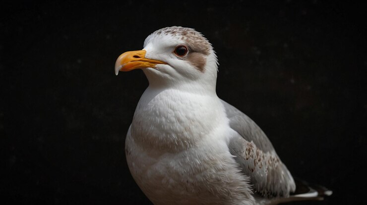 una gaviota está de pie en una percha con un pico amarillo