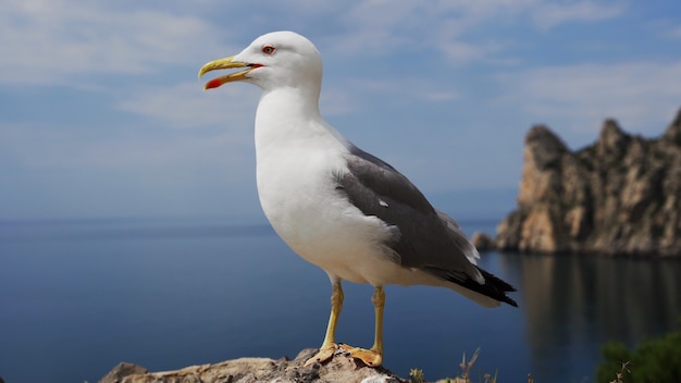 Gaviota en la orilla vista cercana de gaviotas pájaros blancos