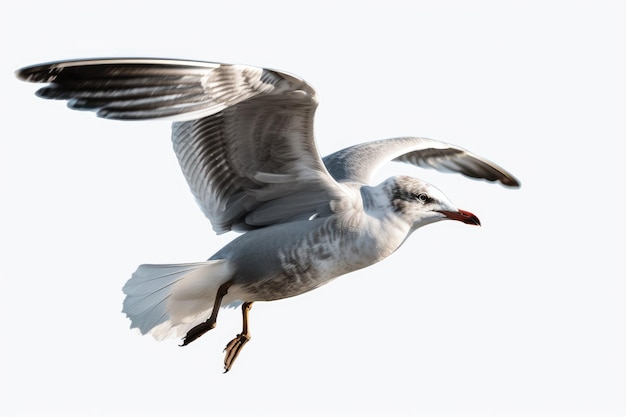 Gaviota voladora aislada sobre fondo blanco