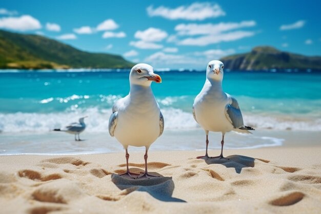 Las gaviotas en una playa aislada