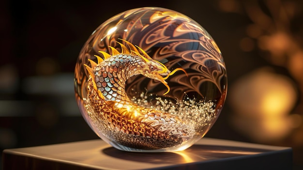 Foto gaze into the dragon is eye prism uma bola de vidro com intrincada escala de dragão generative ai