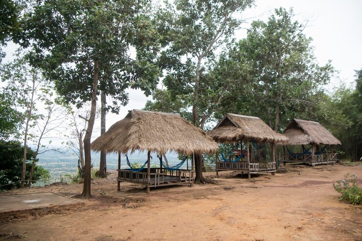 Foto gazebo por casa contra árvores na floresta contra o céu
