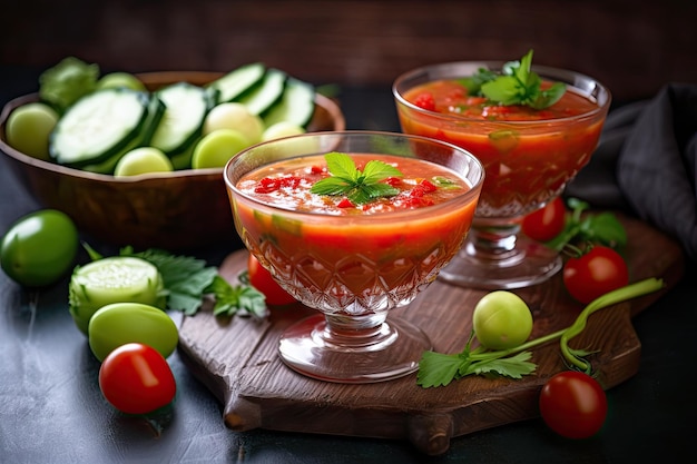 Gazpacho clásico con tomates maduros y pepinos