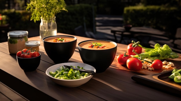 Gazpacho ist eine kalte Suppe und ein Getränk aus rohem gemischtem Gemüse