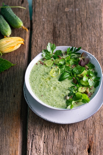 Gazpacho kalte Suppe Nahaufnahme Detox-Diät Vegetarisches Gericht