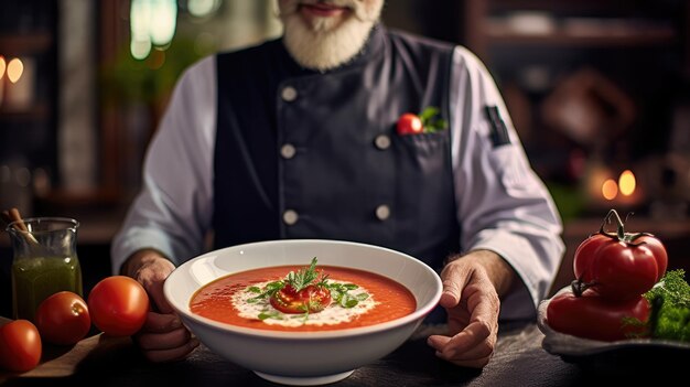 Foto gazpacho una sopa y bebida fría hecha de verduras crudas mezcladas