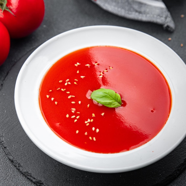 gazpacho tomate sopa fría comida comida bocadillo en la mesa espacio de copia comida fondo rústico vista superior