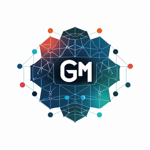 GCM-Logo Vibrant Graphene Molecule Design im Vektorstil auf weißem Hintergrund