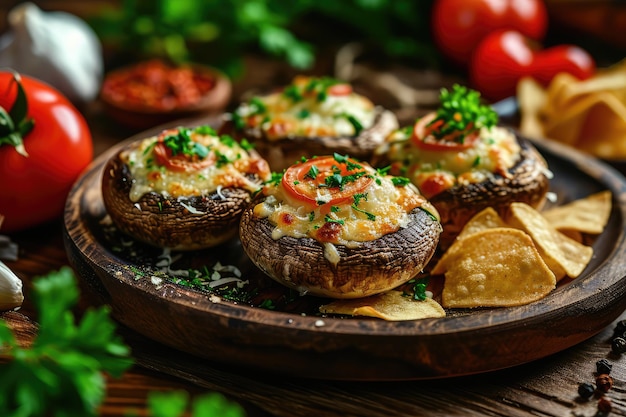 Gebackene Champignons Gefüllte Pilze Kappen mit Käse Knoblauch und Kräuter Gebackene Campignons