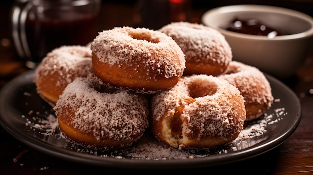 Gebackene Donuts mit Zimtzucker beschichtet