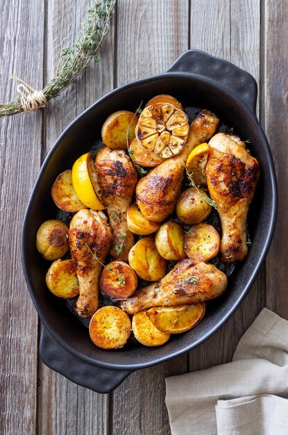 Gebackene Hähnchenschenkel mit Kartoffeln und Zitrone Rezept