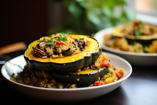 Gebackener Eikelsquash mit Quinoa und Gemüse gefüllt