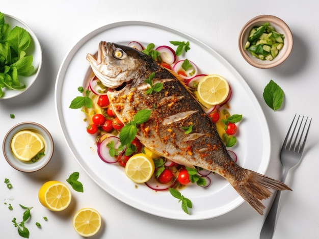 Gebackener Fischdorado mit Zitrone und frischem Salat