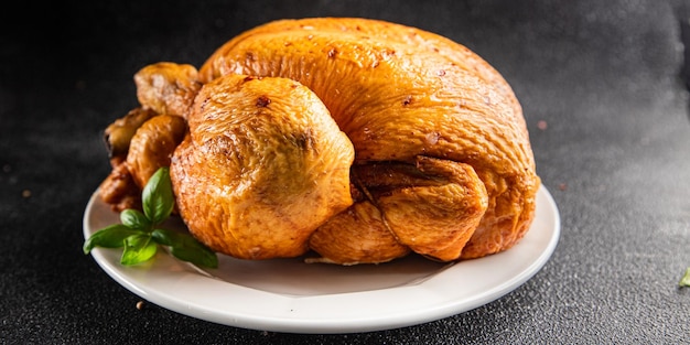 Gebackenes Hähnchen oder Truthahn Urlaub Gericht Vogel köstlicher Snack gesunde Mahlzeit Lebensmittel Snack Diät auf dem Tisch