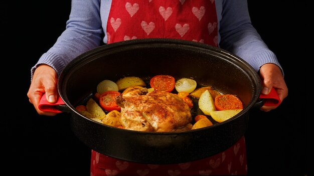 Foto gebackenes huhn mit gemüse