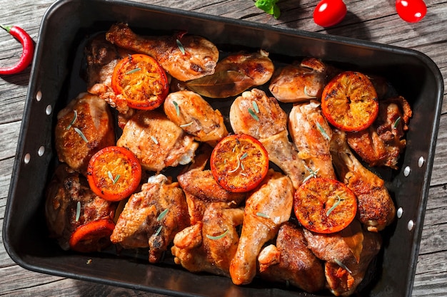 Gebackenes Huhn mit Orange und Gewürzen