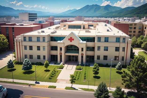 Foto gebäude des krankenhauses rotes kreuz medizinische einrichtung gesundheitsbehandlung krankheit tapeten hintergrund
