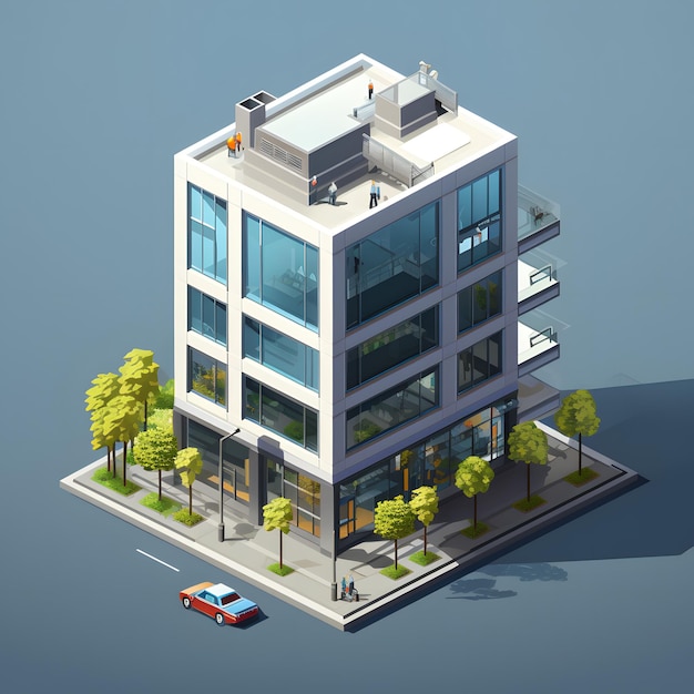 Gebäude im isometrischen 3D-Stil für die generative Stadtplanerstellung