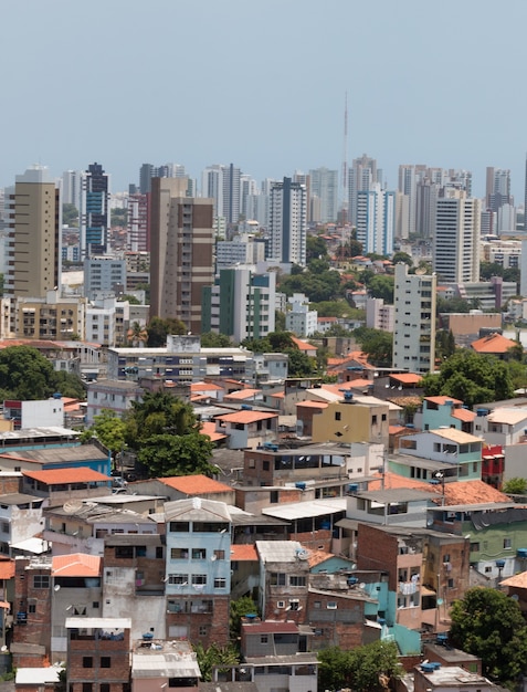 Gebäude und Favela. brasilianischer urbaner sozialer Kontrast.