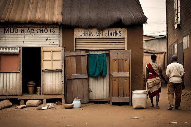 Gebäude und Ladenfronten in einer durchschnittlichen afrikanischen Gemeinde