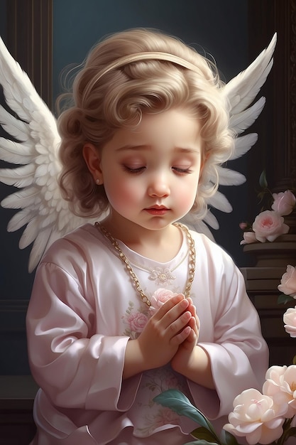 Gebetendes Baby Mädchen Engel Cherub betet realistisch