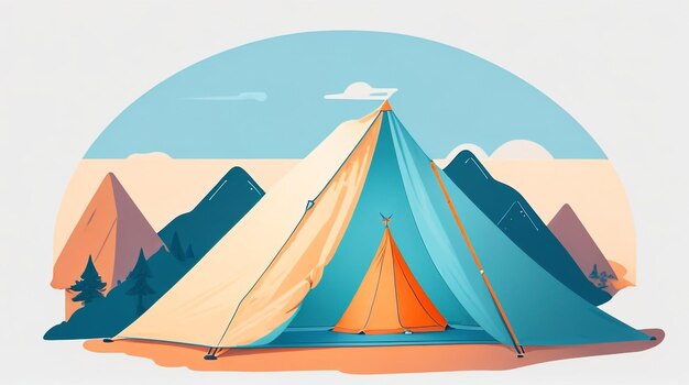 Gebirgs-Eskapade Glühendes orangefarbenes Zelt inmitten der Gipfel