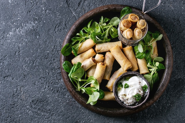 Gebratene Frühlingsrollen mit Sauce