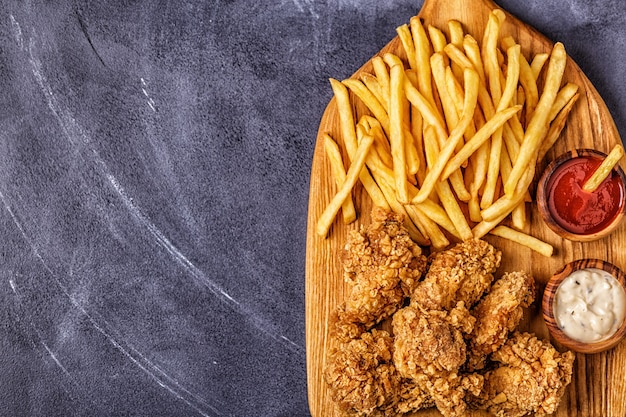 Gebratene Hähnchenflügel mit Pommes Frites