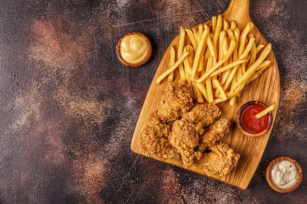 Gebratene Hähnchenflügel mit Pommes Frites
