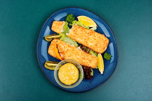 Foto gebratene pollockfilets mit brotkrümeln