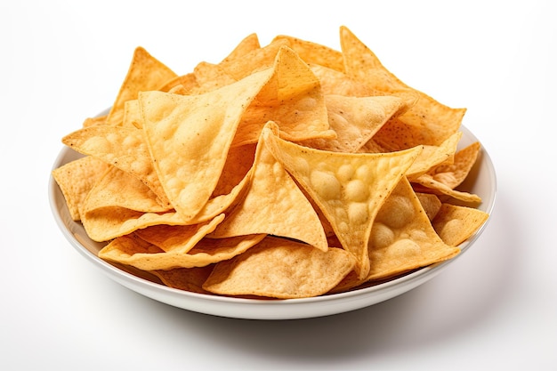 Gebratene Tortilla-Nacho-Chips isoliert auf weißem Hintergrund