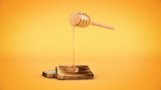 Gebratener Toast mit Honig. 3D-Rendering