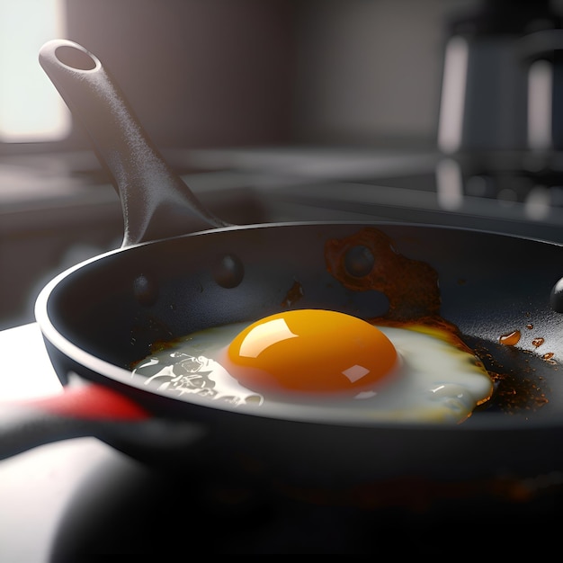 Gebratenes Ei in einer Bratpfanne auf einem Küchenkocher