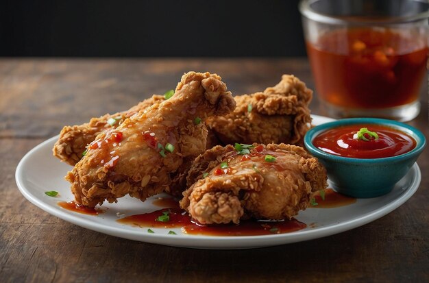 Gebratenes Hühnchen mit süßem Chili-Dippin