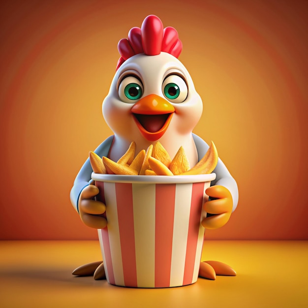 Foto gebratenes huhn in eimer fast-food cartoon-symbol schild oder symbol restaurant logo hintergrund 3d-illustration