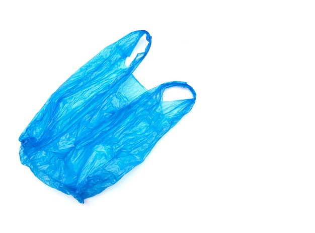 Gebrauchte blaue Plastiktüte isoliert