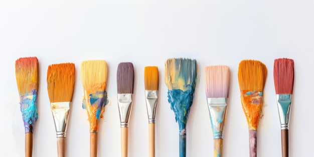 Gebrauchte Pinsel Ein Haufen Pinsel zum Malen mit Öl- und Acrylfarben Künstlerpinsel in einem Künstleratelier