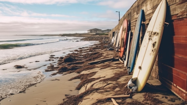 Gebrauchte Surfbretter am Strand