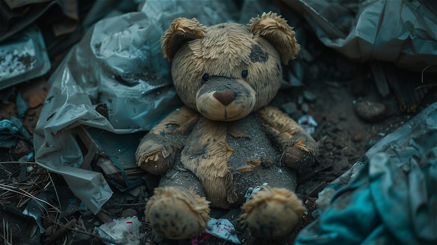 Gebrochener Teddybär im Müll