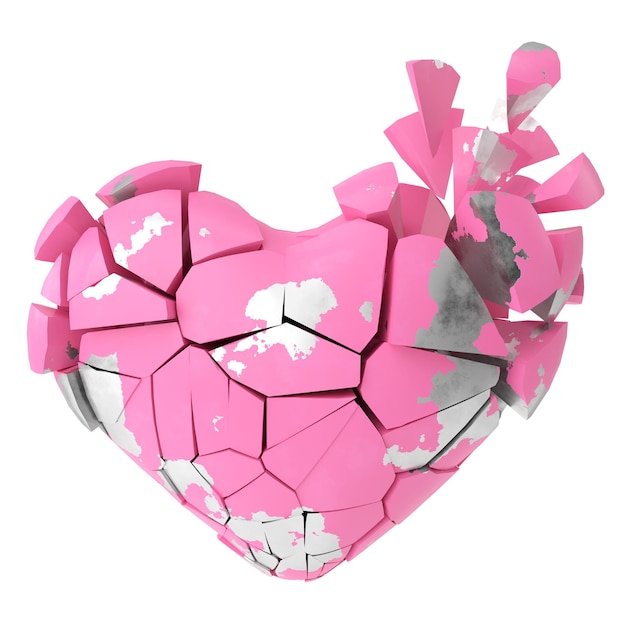Gebrochenes Herz Liebeskummer 3D-Darstellung mit gebrochenem Herzen