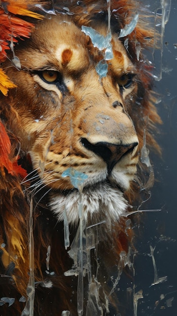Gebrochenes und abgeschältes Bild eines Löwen