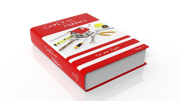 Gebundenes Buch über Handwerk und Hobbys mit Illustration auf dem Cover isoliert auf weißem Hintergrund