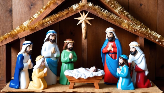 Geburtsstätte mit der heiligen Familie Hirten weise Männer betonen Weihnachtsfeiern