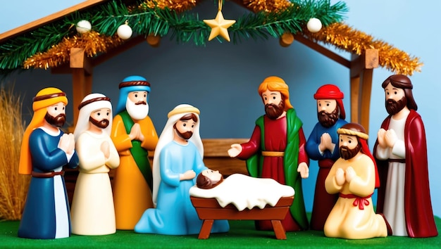 Geburtsstätte mit der heiligen Familie Hirten weise Männer betonen Weihnachtsfeiern